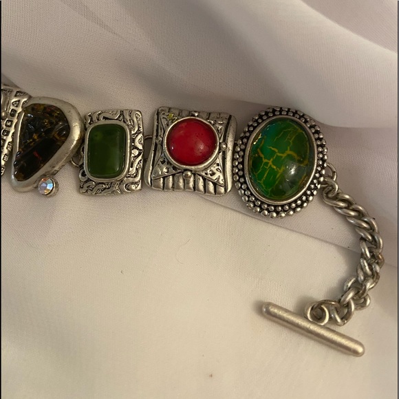 Multi Stone Silvertone Bracelet - Picture 6 of 8